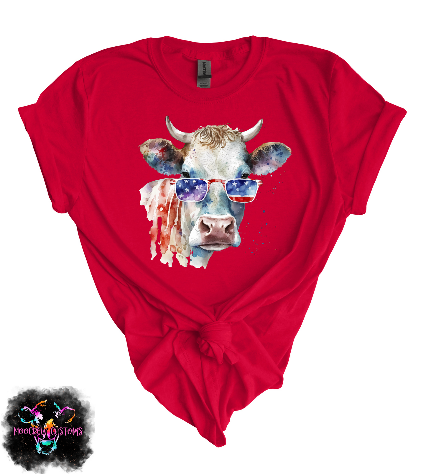 Watercolor Americana Cow Tshirt