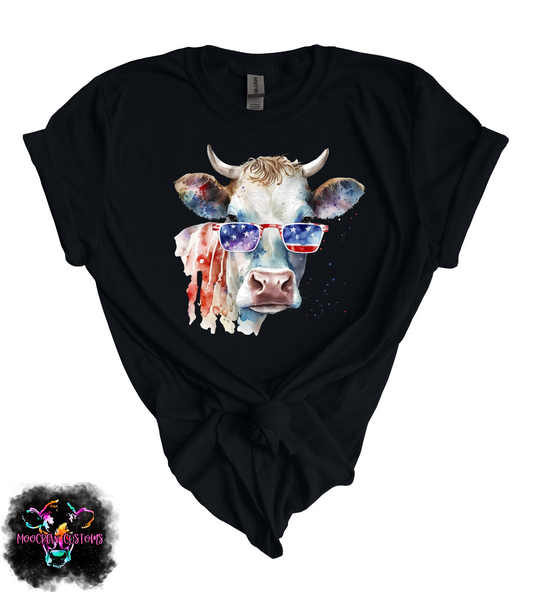 Watercolor Americana Cow Tshirt