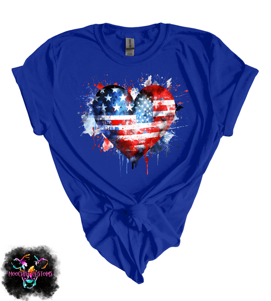 Red White and Blue Watercolor Heart Tshirt