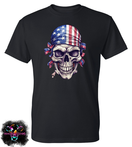 Skull With American Flag Bandana Tshirt