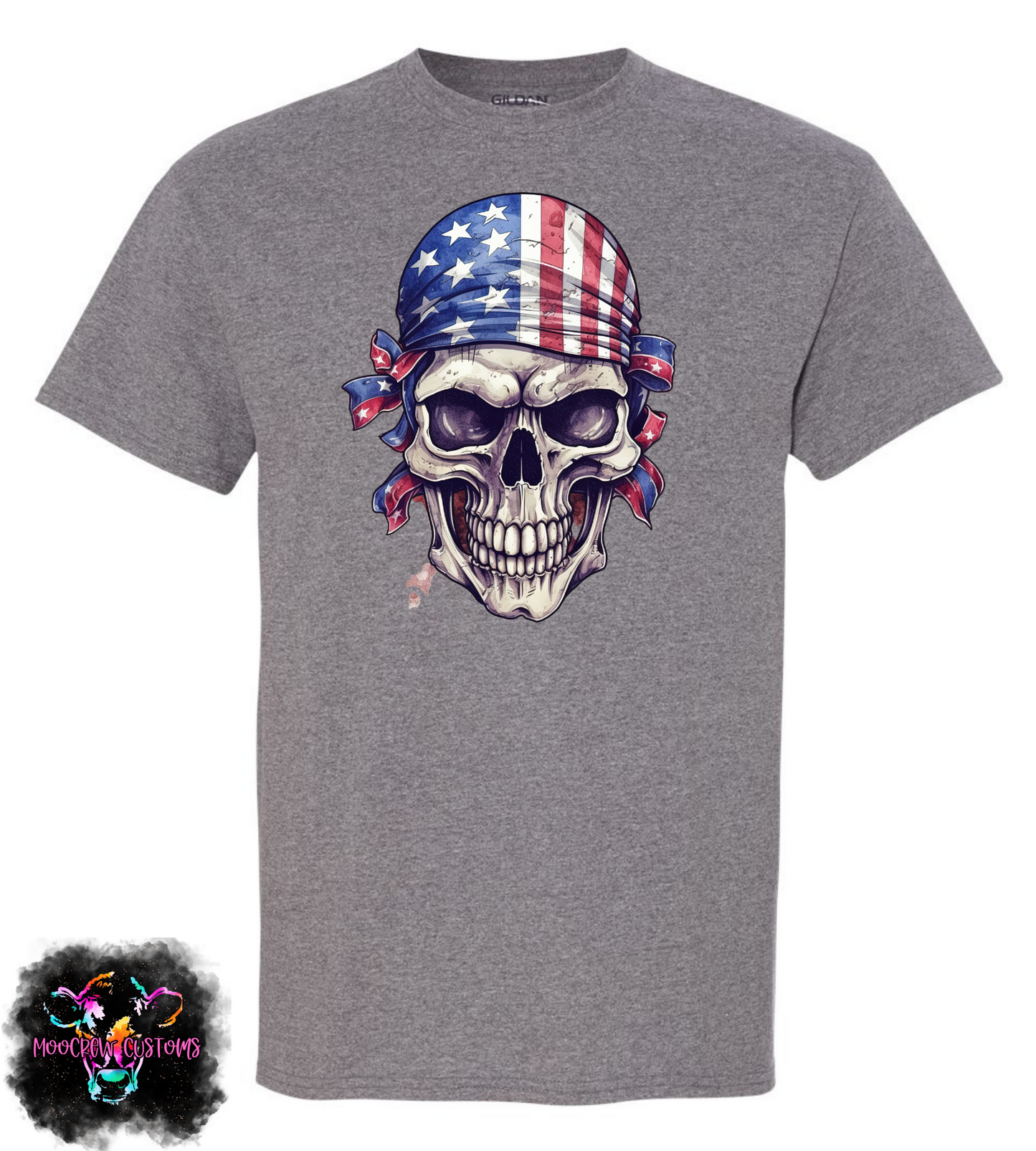 Skull With American Flag Bandana Tshirt