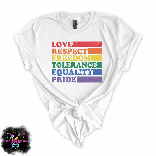 Love Respect Freedom Tolerance Equality Pride  Tshirt