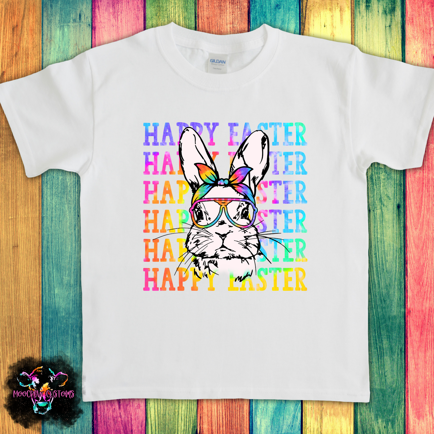 Tie Dye Happy Easter Bunny Kids Tshirt