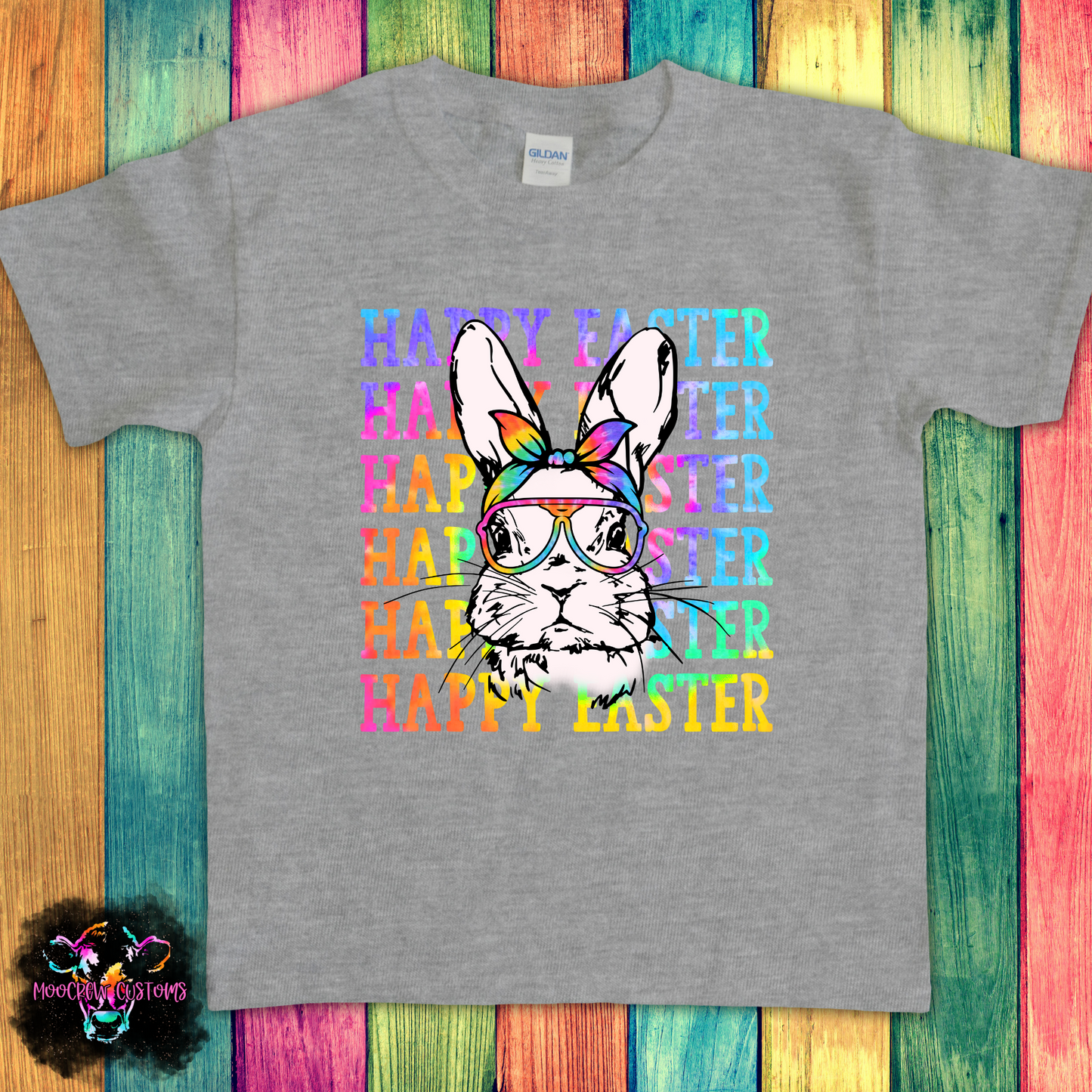 Tie Dye Happy Easter Bunny Kids Tshirt