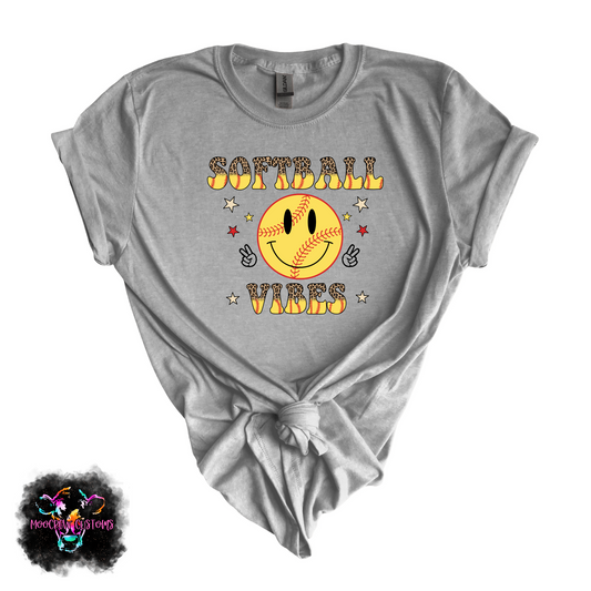 Smiley Softball Vibes Retro Tshirt
