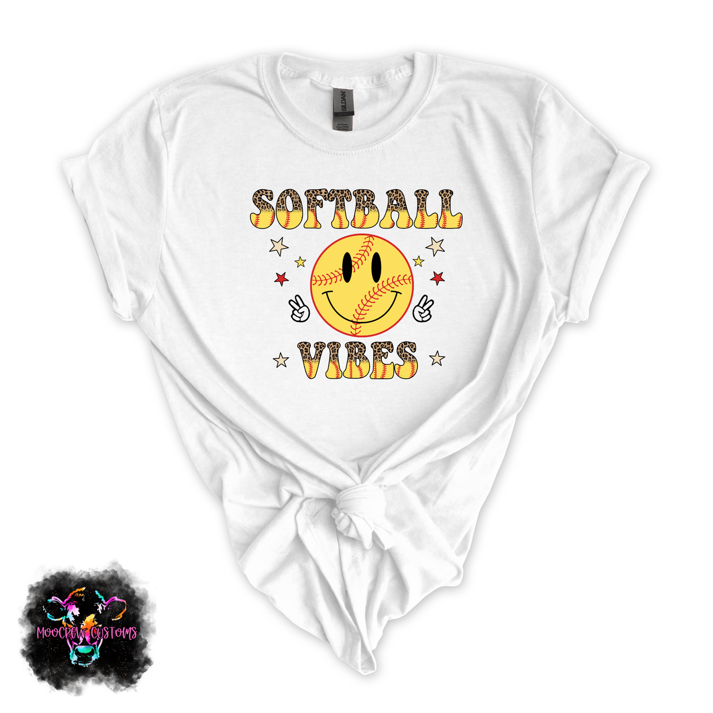 Smiley Softball Vibes Retro Tshirt