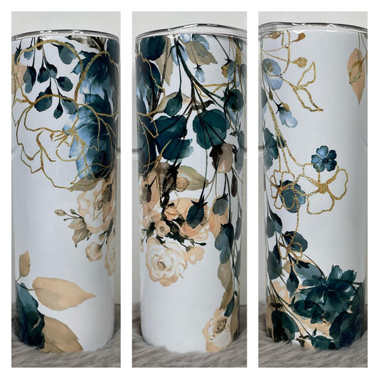 Blue and Gold Floral Tumbler